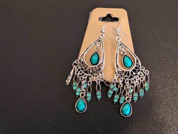 Stainless Steel Silver Emerald Green Earrings