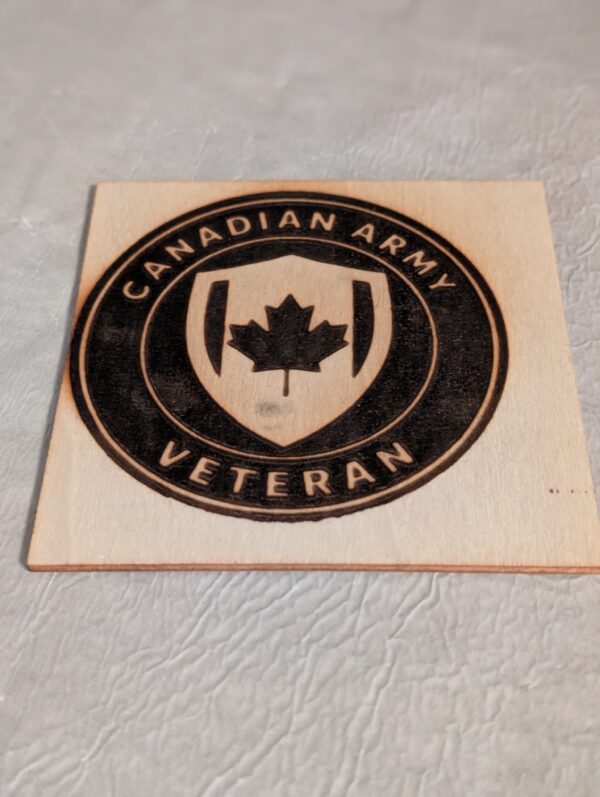 Canadian Army Veteran  Custom Laser Engraved Wooden Coaster