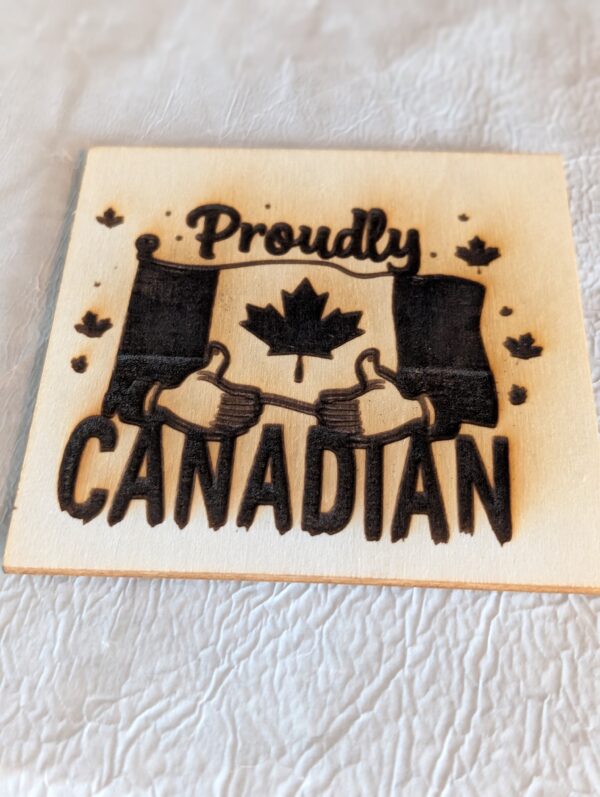 Proudly Canadian Custom Laser Engraved Wooden Coaster