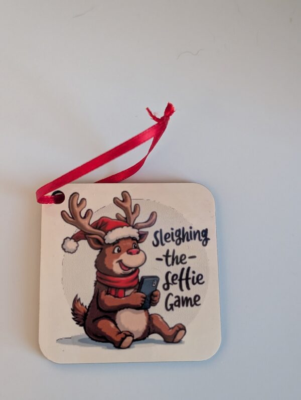 Sleighing The Selfie Game Ceramic Christmas Ornament