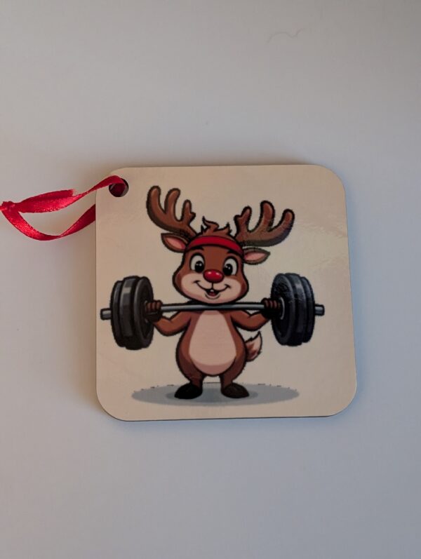 Reindeer Working out Ceramic Christmas Ornament