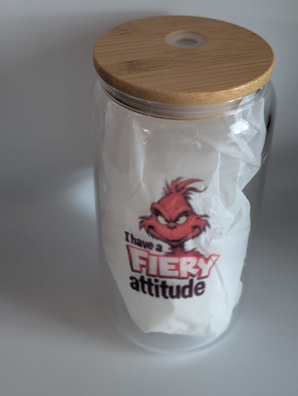 I Have A Fiery Attitude Grinch 18oz Glass Tumbler