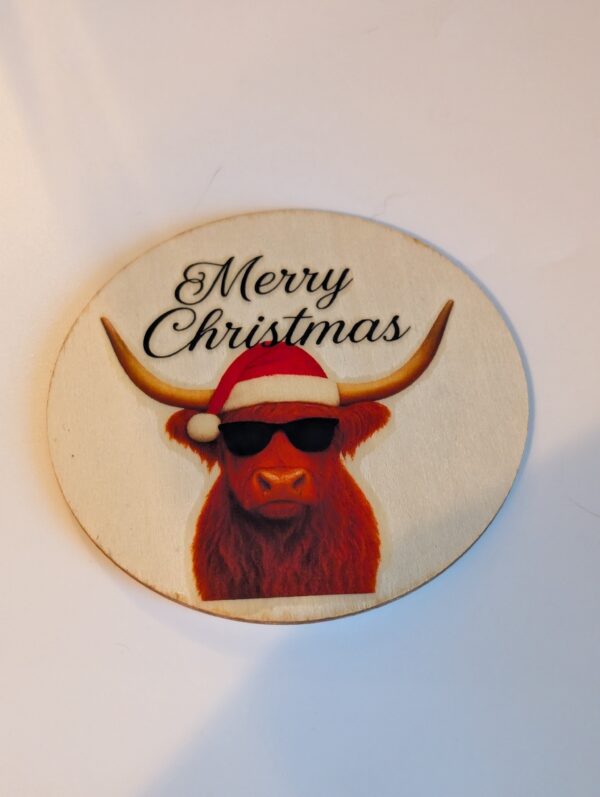 Christmas Highland Cow  Custom Wooden Coaster
