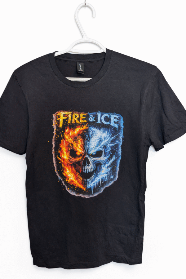 Fire And Ice Skull    T Shirt