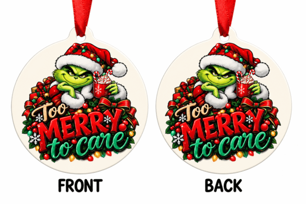 Too Merry To Care Grinch Christmas Ornament