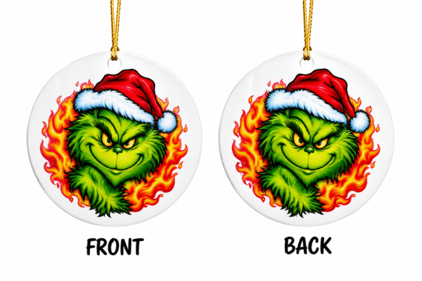 Grinch Santa Flame Christmas Ornament